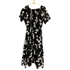 Ann Taylor Womens Black & White Floral Print Short Sleeve Maxi Dress - Size XS